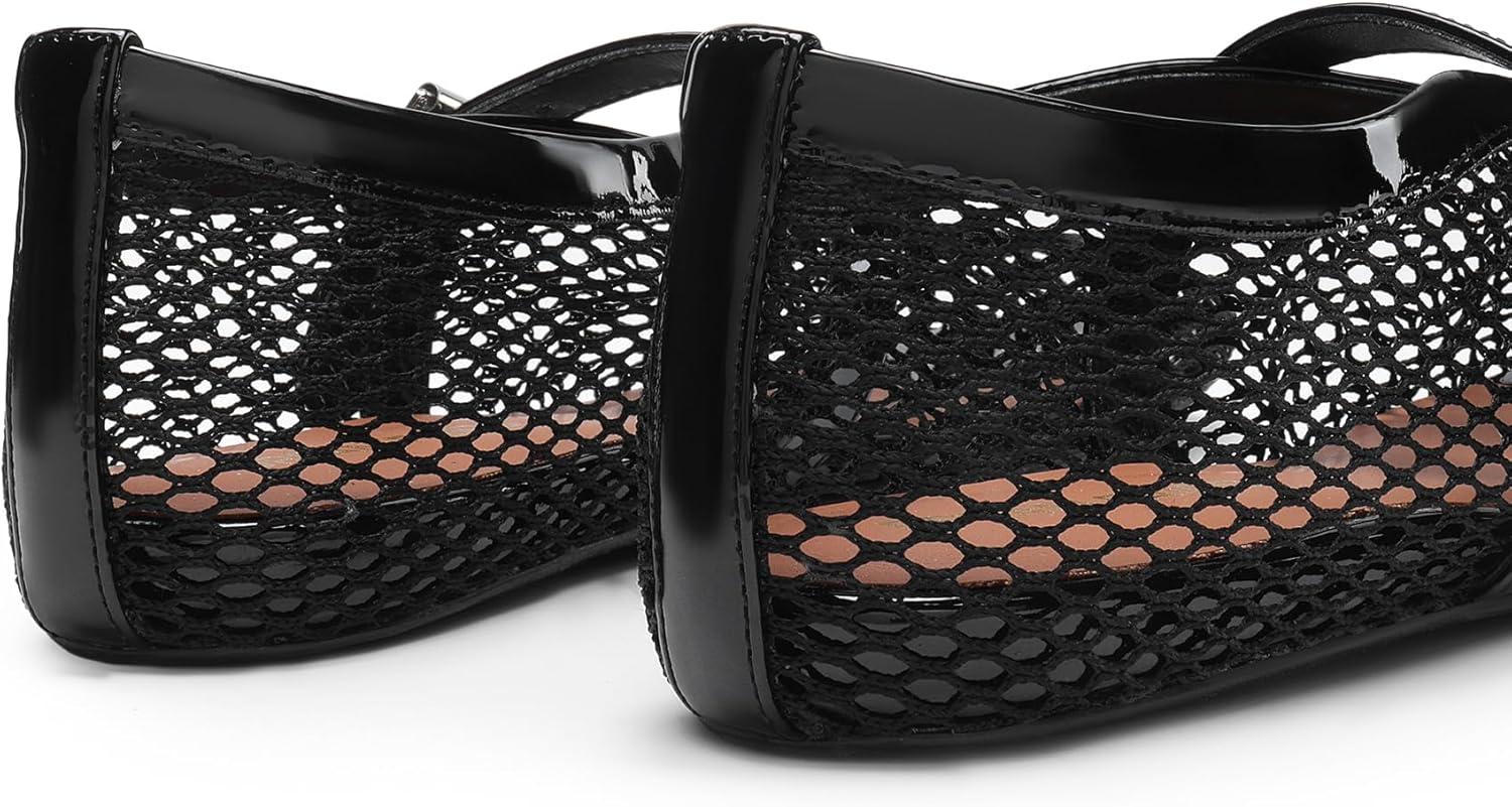 imageDREAM PAIRS Womens Mesh Ballet Flats Dressy Round Toe Comfortable Mary Jane Flat Shoes with Buckle StrapBlack