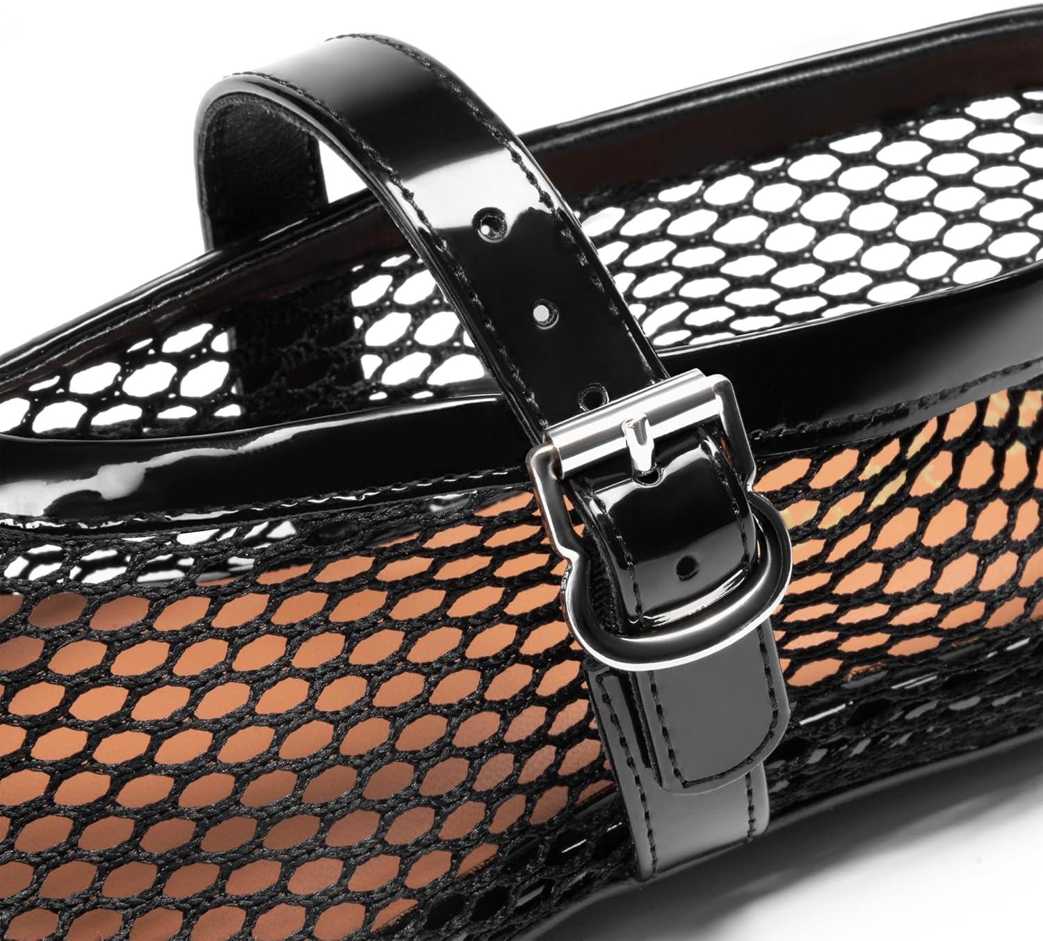 imageDREAM PAIRS Womens Mesh Ballet Flats Dressy Round Toe Comfortable Mary Jane Flat Shoes with Buckle StrapBlack