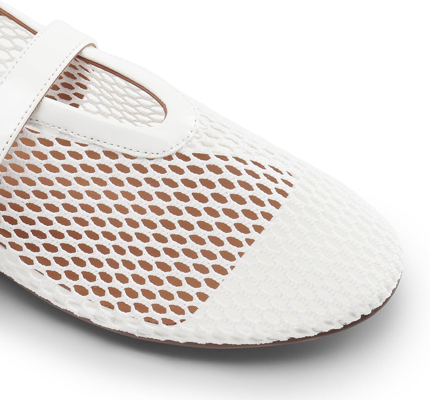 imageDREAM PAIRS Womens Mesh Ballet Flats Dressy Round Toe Comfortable Mary Jane Flat Shoes with Buckle StrapWhite