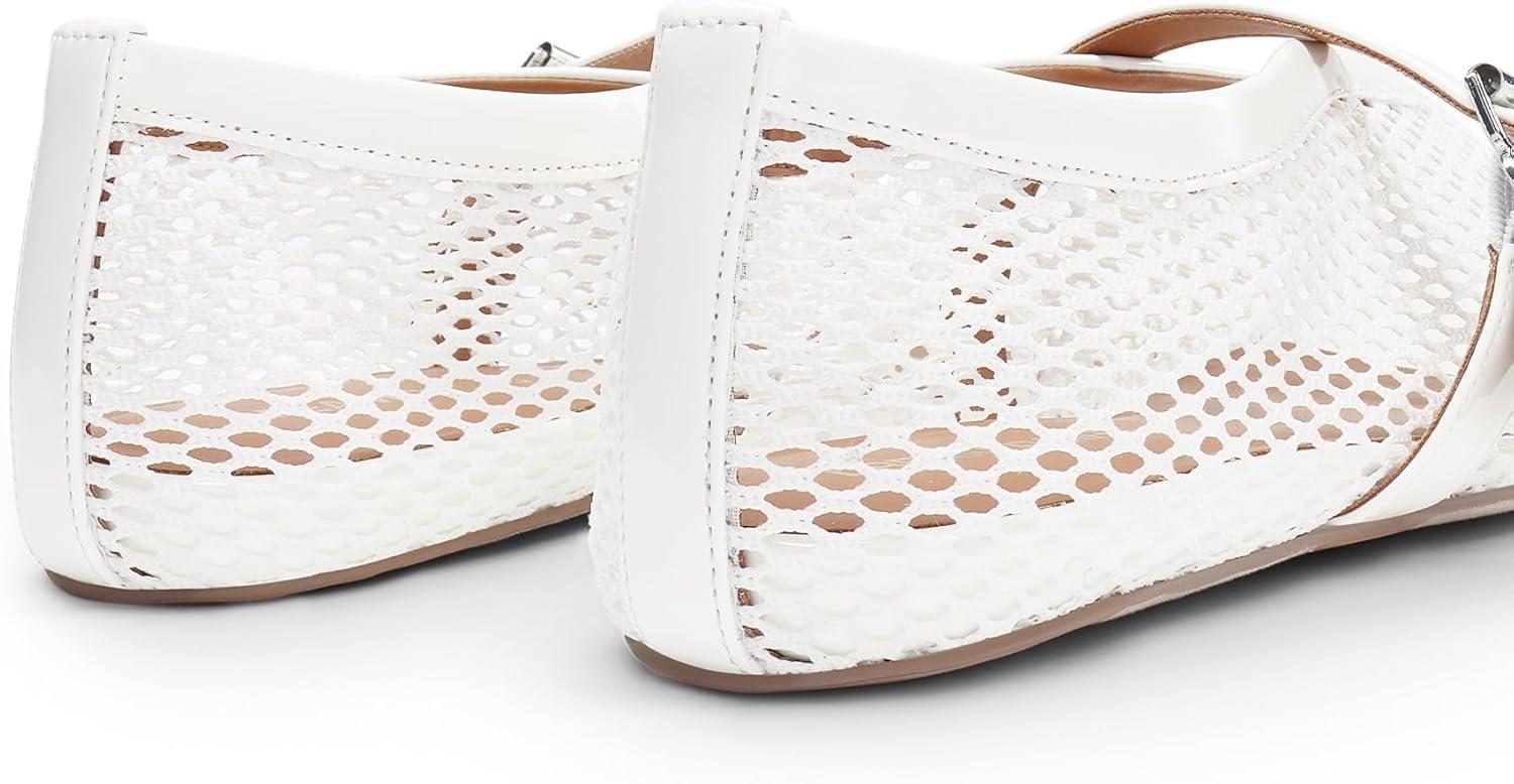 imageDREAM PAIRS Womens Mesh Ballet Flats Dressy Round Toe Comfortable Mary Jane Flat Shoes with Buckle StrapWhite