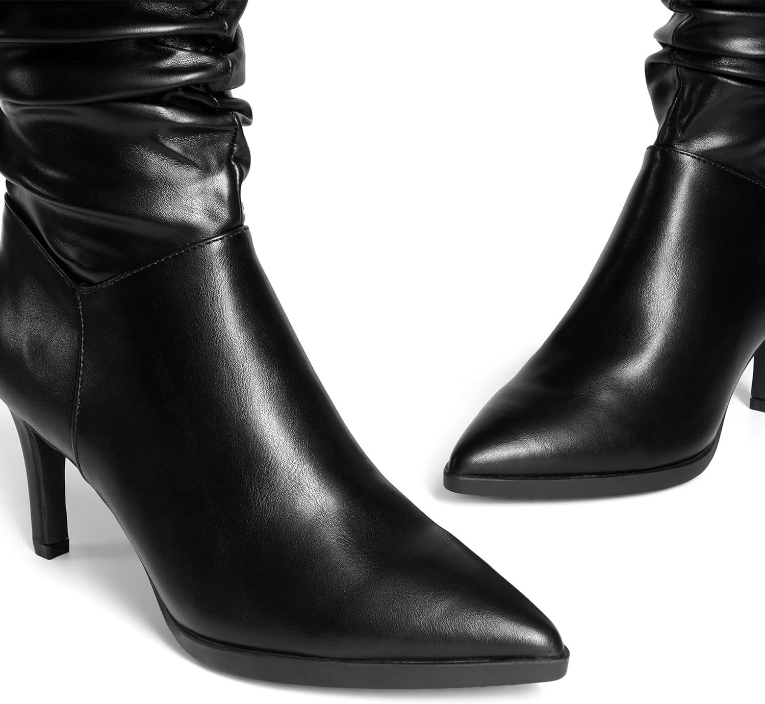 imageDREAM PAIRS Womens Mid Calf Boots High Heels Pointed Toe Zip Fashion Dressy BootBlack