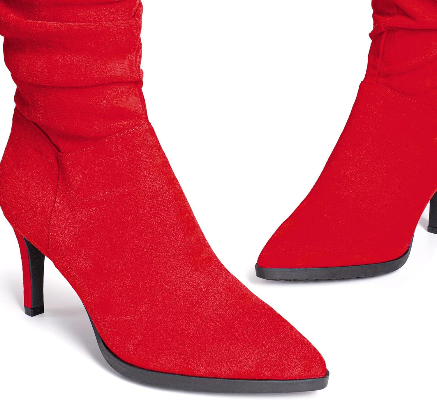 imageDREAM PAIRS Womens Mid Calf Boots High Heels Pointed Toe Zip Fashion Dressy BootRedsuede