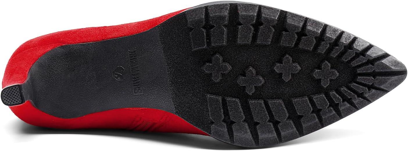 imageDREAM PAIRS Womens Mid Calf Boots High Heels Pointed Toe Zip Fashion Dressy BootRedsuede