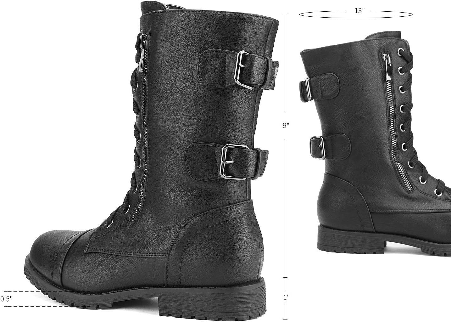 imageDREAM PAIRS Womens Mid Calf Builtin Wallet Pocket Lace up Military Combat BootsBlack