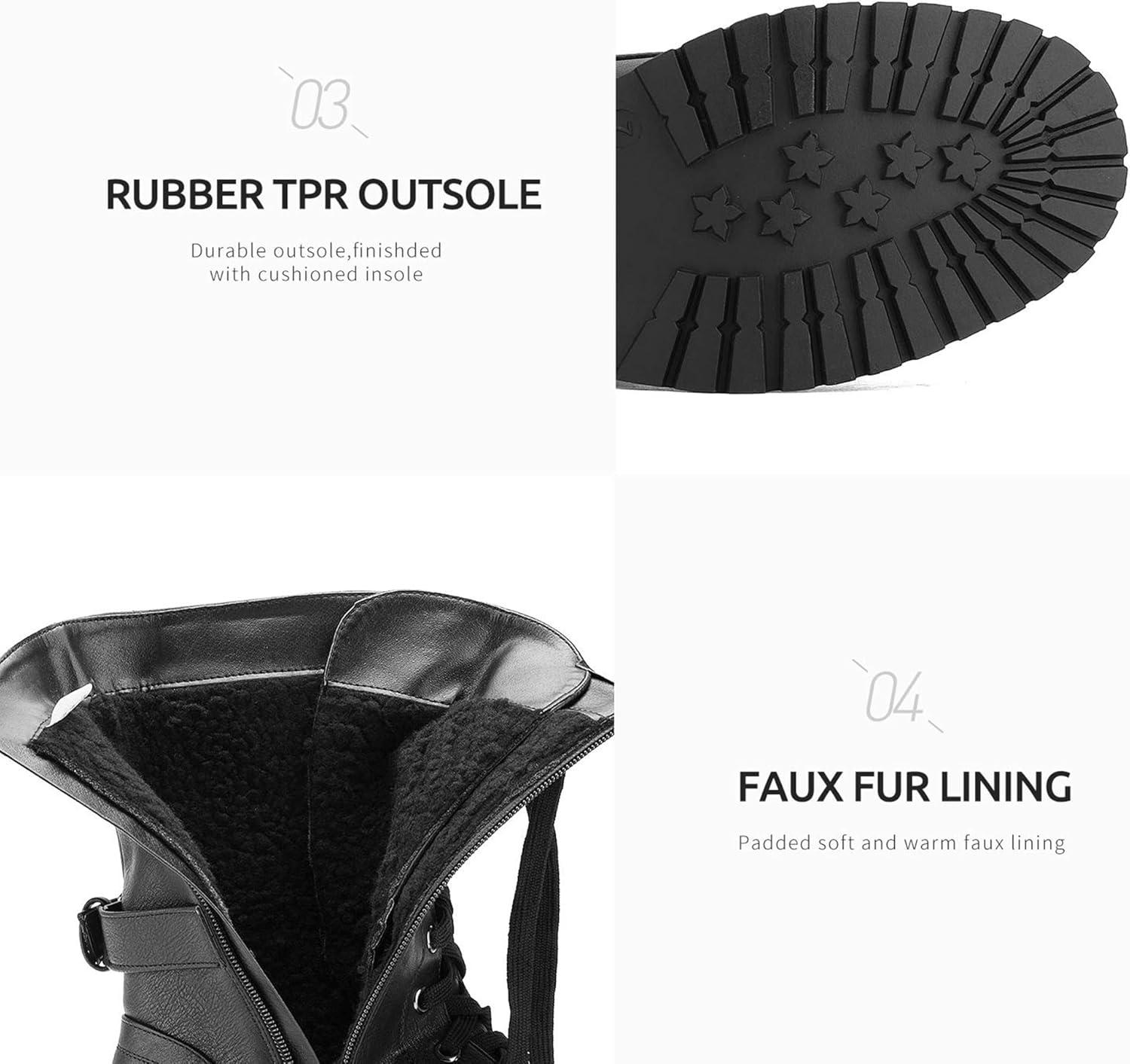 imageDREAM PAIRS Womens Mid Calf Builtin Wallet Pocket Lace up Military Combat BootsBlack