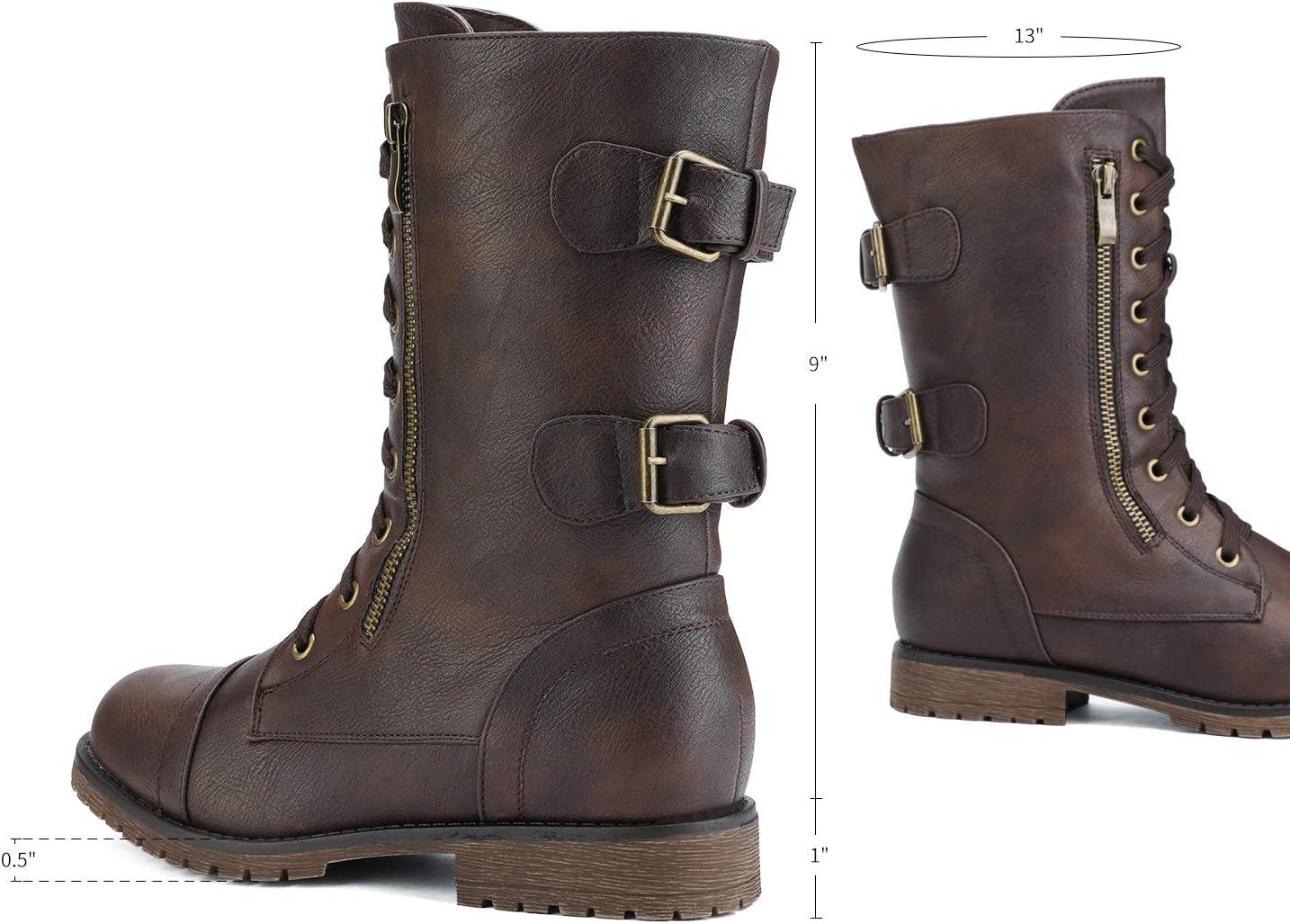 imageDREAM PAIRS Womens Mid Calf Builtin Wallet Pocket Lace up Military Combat BootsBrown