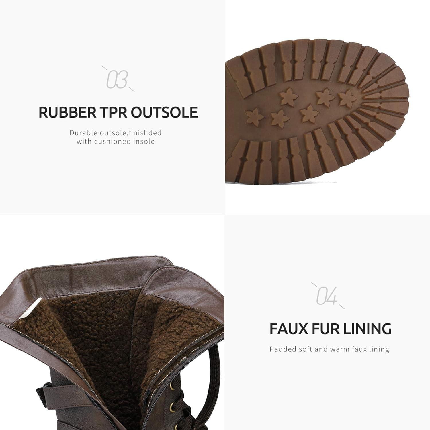 imageDREAM PAIRS Womens Mid Calf Builtin Wallet Pocket Lace up Military Combat BootsBrown