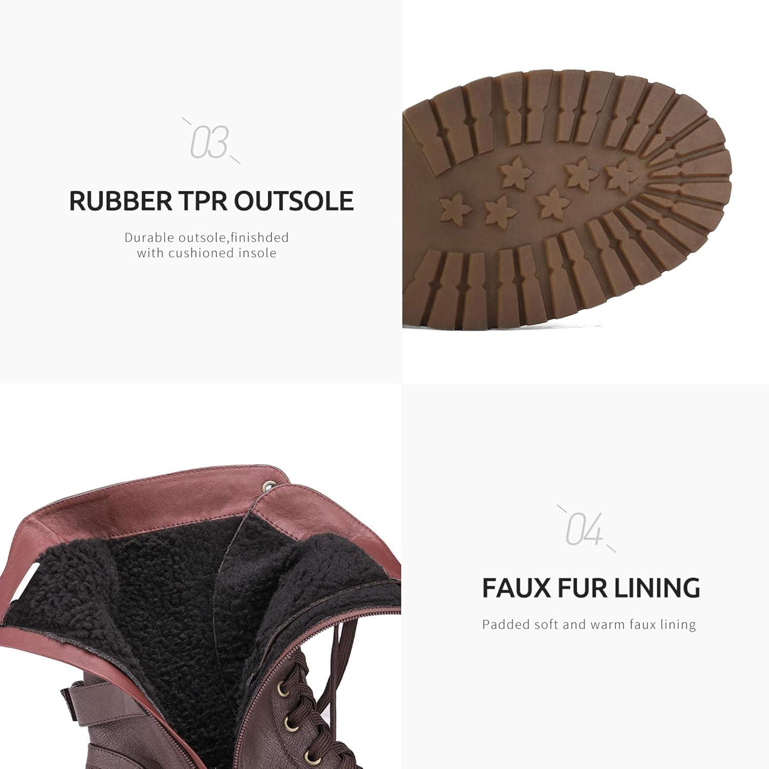 imageDREAM PAIRS Womens Mid Calf Builtin Wallet Pocket Lace up Military Combat BootsBurgundy