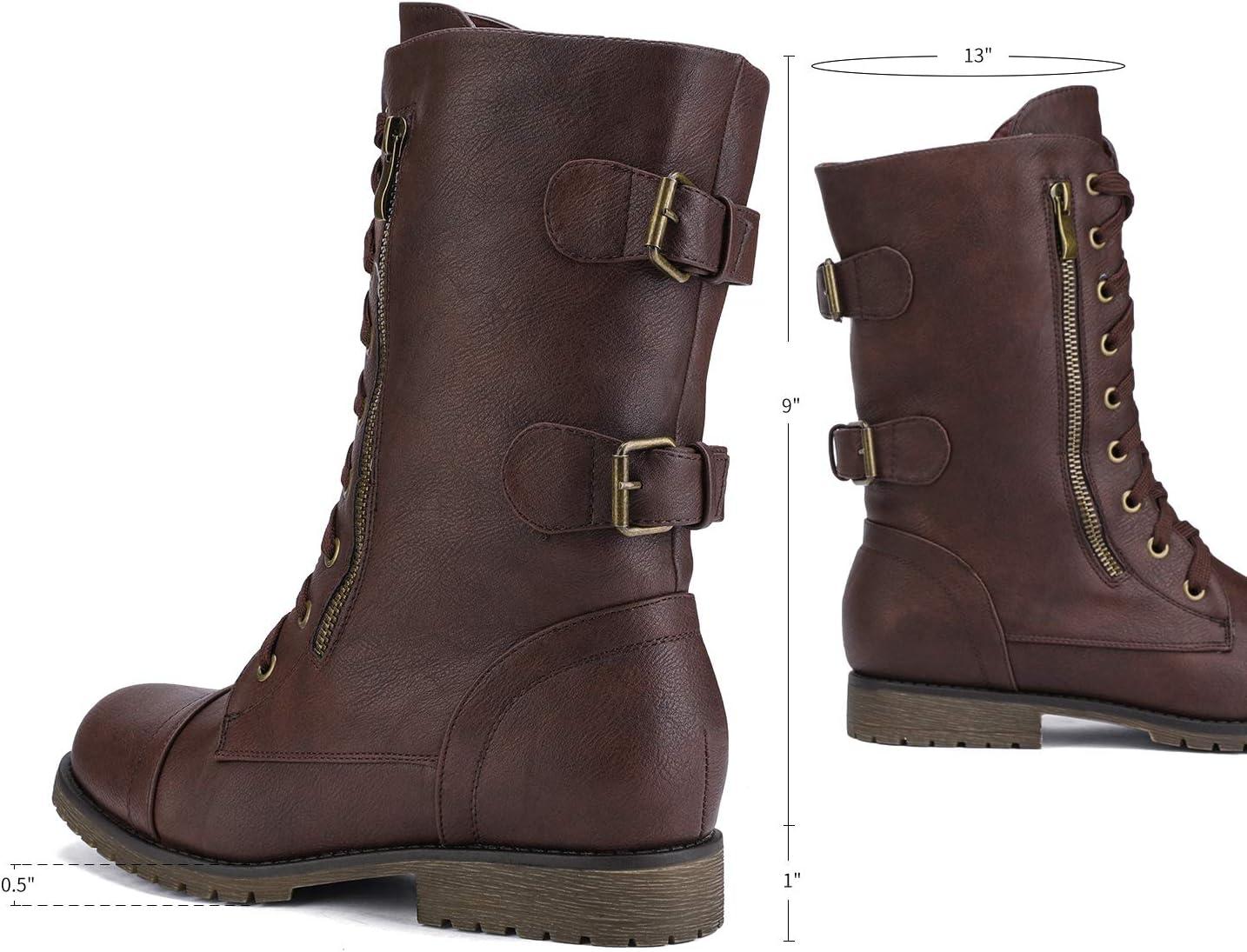 imageDREAM PAIRS Womens Mid Calf Builtin Wallet Pocket Lace up Military Combat BootsBurgundy