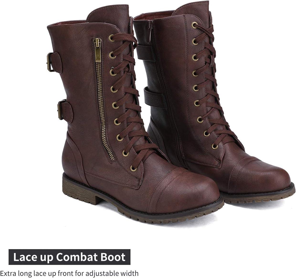 imageDREAM PAIRS Womens Mid Calf Builtin Wallet Pocket Lace up Military Combat BootsBurgundy