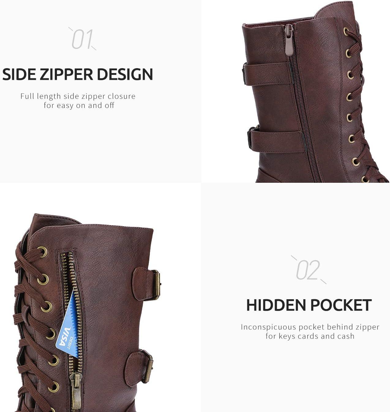 imageDREAM PAIRS Womens Mid Calf Builtin Wallet Pocket Lace up Military Combat BootsBurgundy