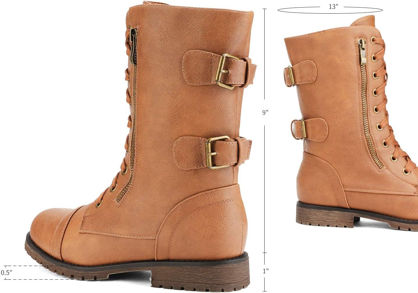 imageDREAM PAIRS Womens Mid Calf Builtin Wallet Pocket Lace up Military Combat BootsCamelpu