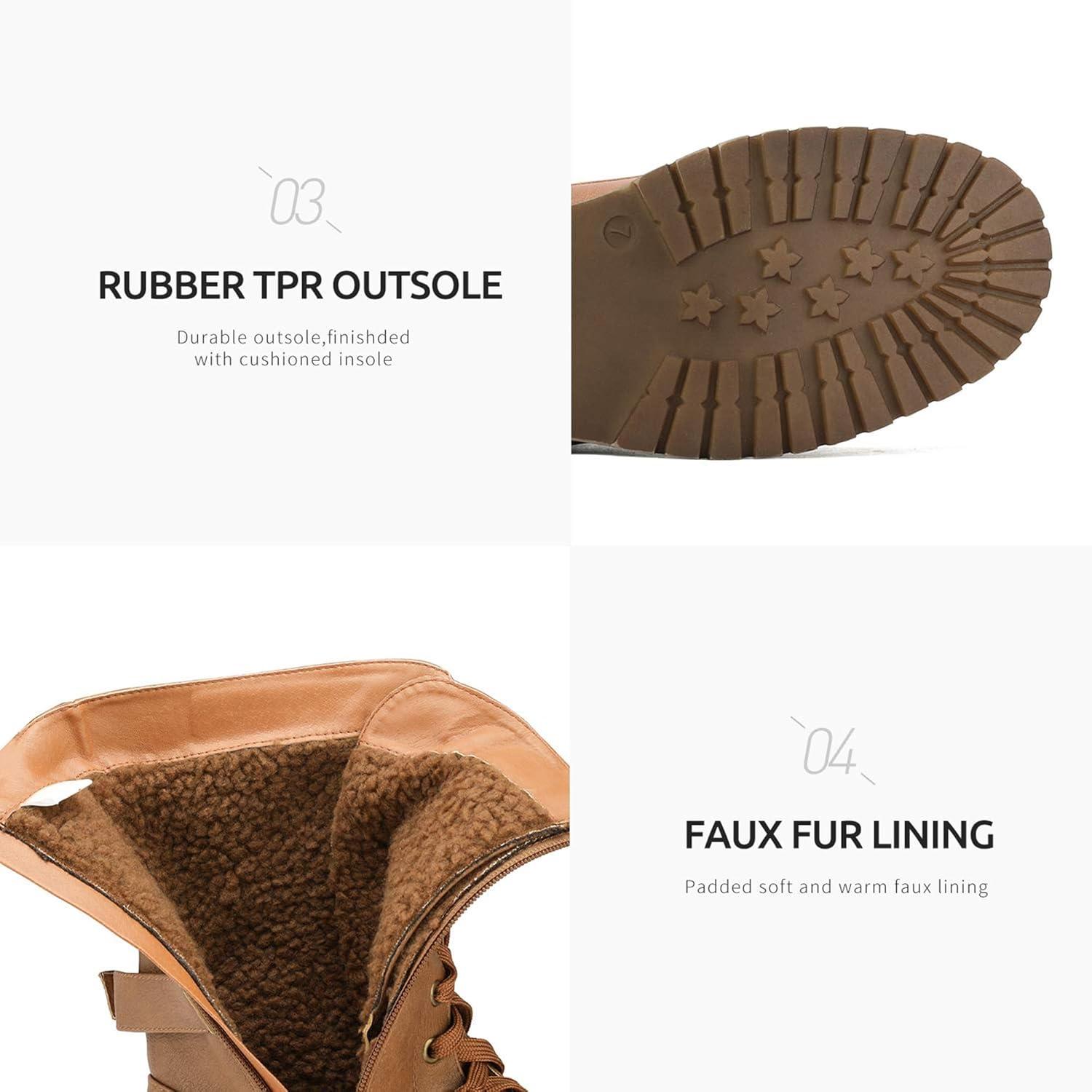 imageDREAM PAIRS Womens Mid Calf Builtin Wallet Pocket Lace up Military Combat BootsCamelpu