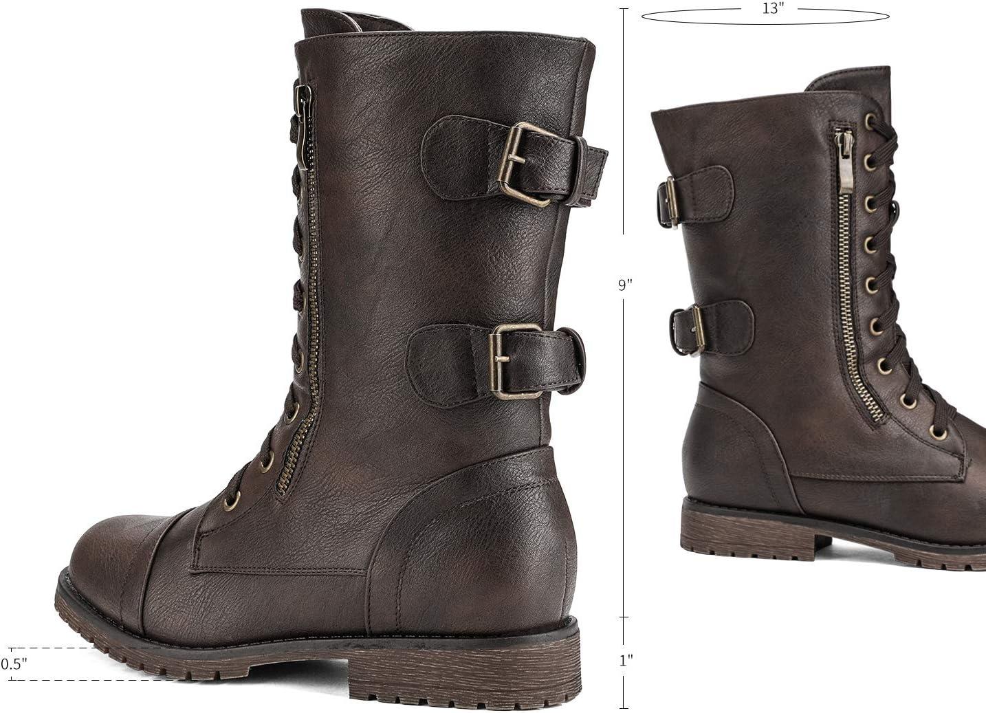 imageDREAM PAIRS Womens Mid Calf Builtin Wallet Pocket Lace up Military Combat BootsClassic Brown