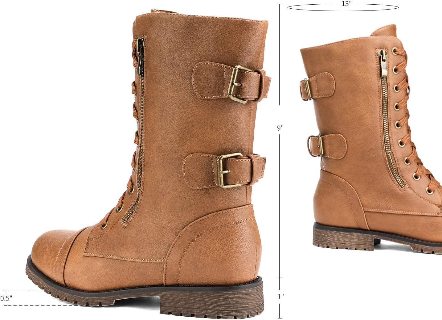imageDREAM PAIRS Womens Mid Calf Builtin Wallet Pocket Lace up Military Combat BootsClassic Camel