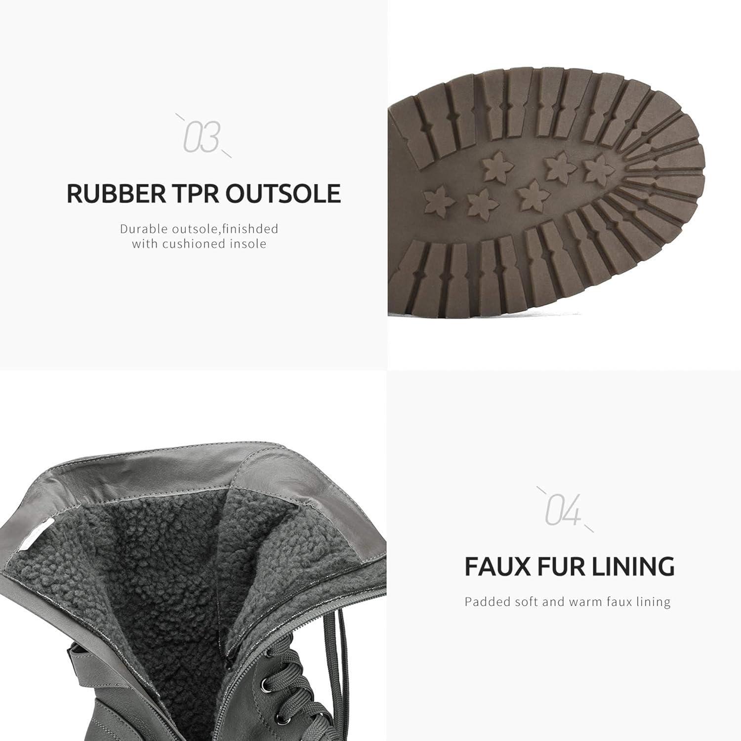 imageDREAM PAIRS Womens Mid Calf Builtin Wallet Pocket Lace up Military Combat BootsGrey