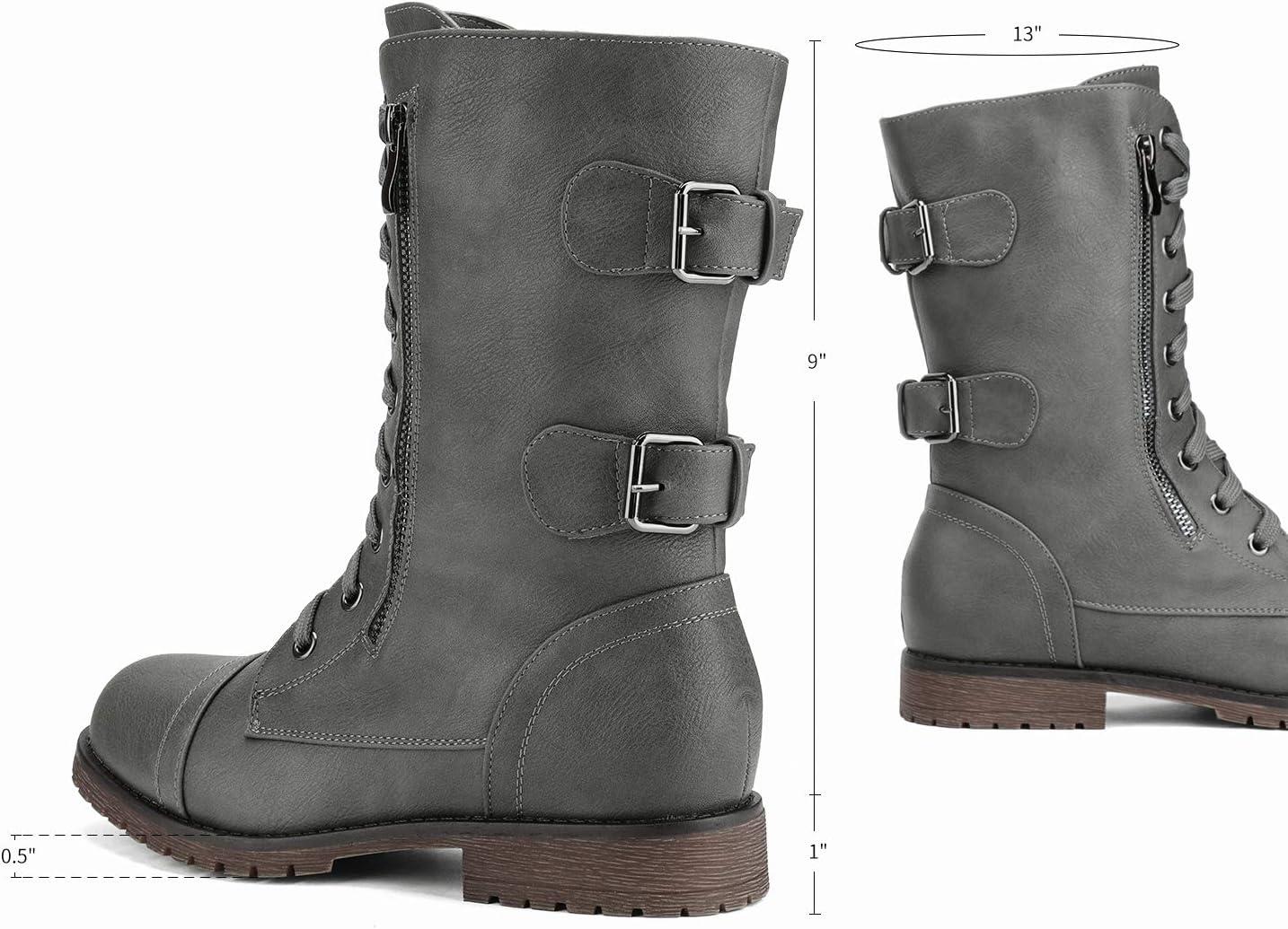 imageDREAM PAIRS Womens Mid Calf Builtin Wallet Pocket Lace up Military Combat BootsGreypu