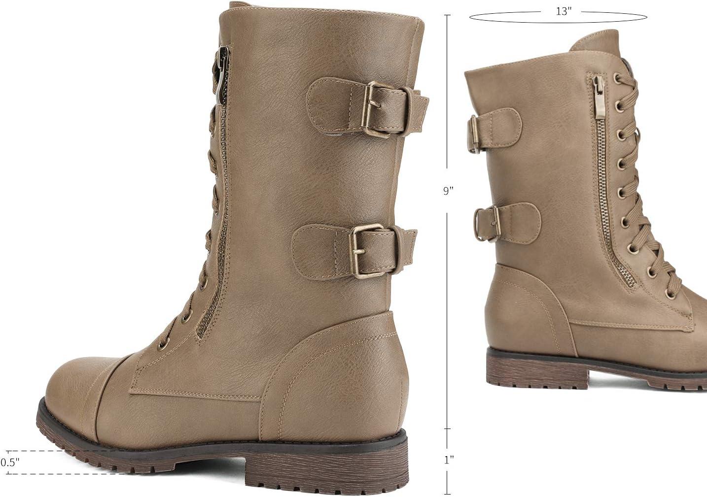 imageDREAM PAIRS Womens Mid Calf Builtin Wallet Pocket Lace up Military Combat BootsKhaki