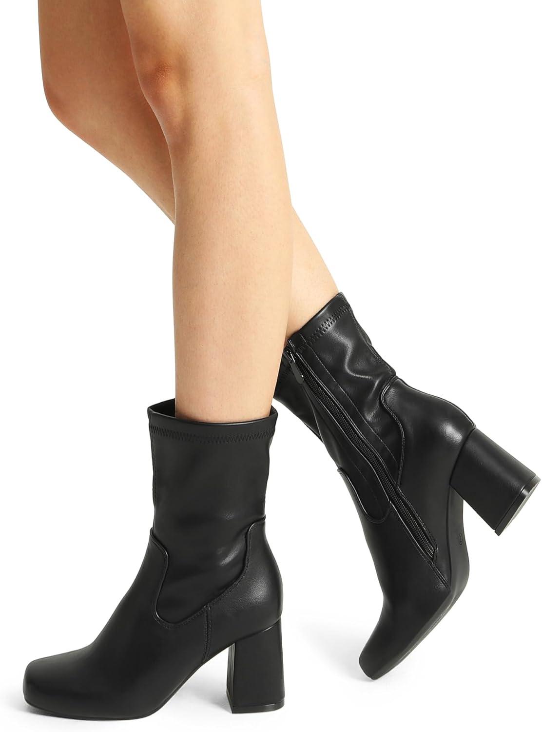 imageDREAM PAIRS Womens Mid Calf Gogo Boots Low Block Heel Square Toe Ankle Boot with Zipper for Party Cosplay DanceBlack