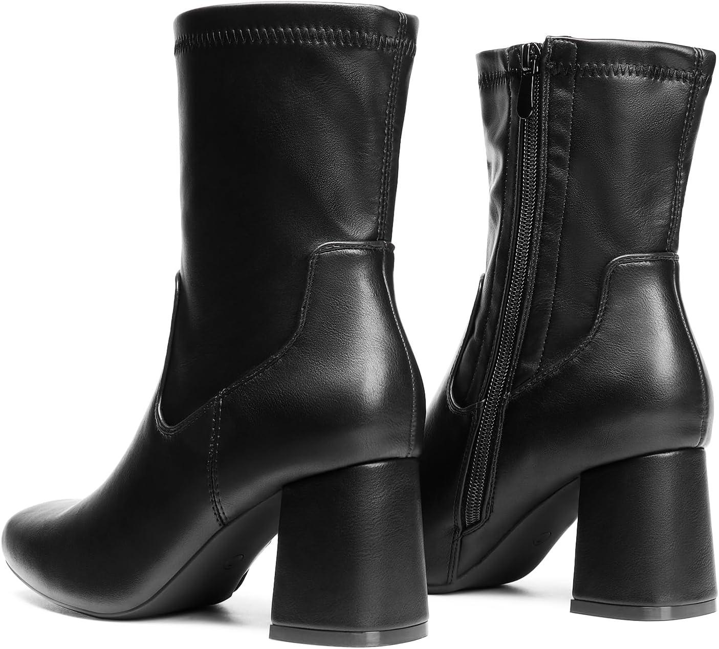 imageDREAM PAIRS Womens Mid Calf Gogo Boots Low Block Heel Square Toe Ankle Boot with Zipper for Party Cosplay DanceBlack