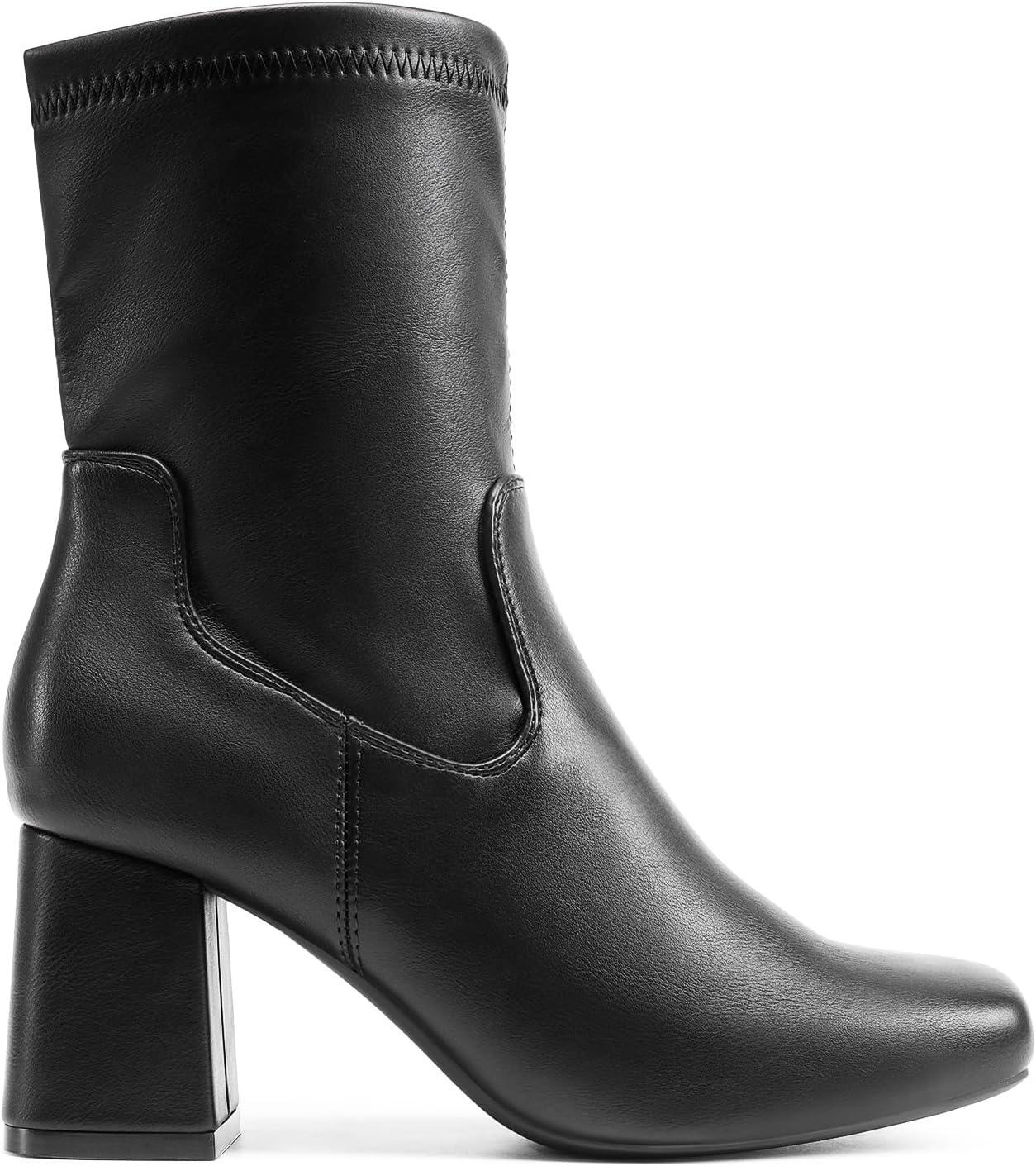 imageDREAM PAIRS Womens Mid Calf Gogo Boots Low Block Heel Square Toe Ankle Boot with Zipper for Party Cosplay DanceBlack