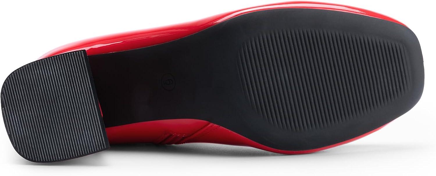 imageDREAM PAIRS Womens Mid Calf Gogo Boots Low Block Heel Square Toe Ankle Boot with Zipper for Party Cosplay DanceRed