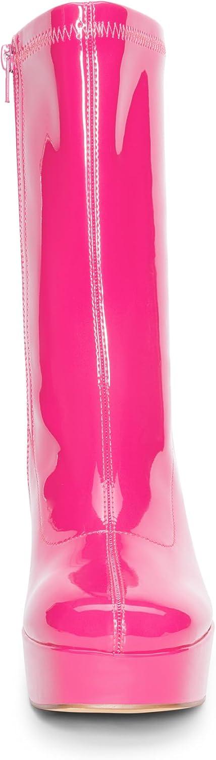 imageDREAM PAIRS Womens Mid Calf Gogo Boots Platform High Chunky Block Heel Square Toe Ankle BootsHot Pinkpat