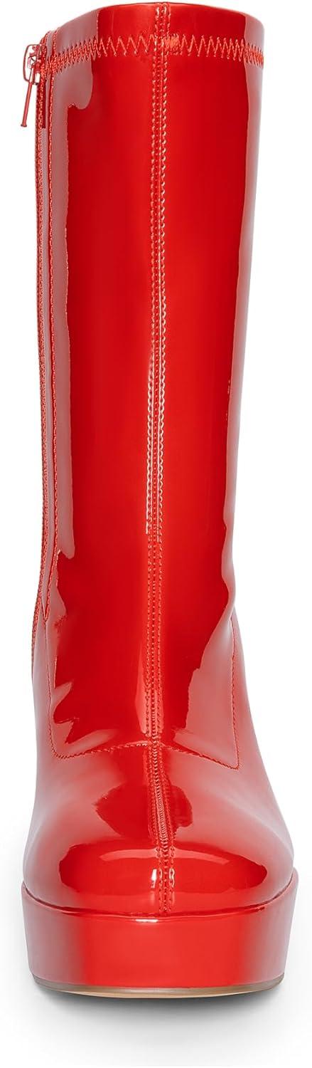 imageDREAM PAIRS Womens Mid Calf Gogo Boots Platform High Chunky Block Heel Square Toe Ankle BootsRedpat