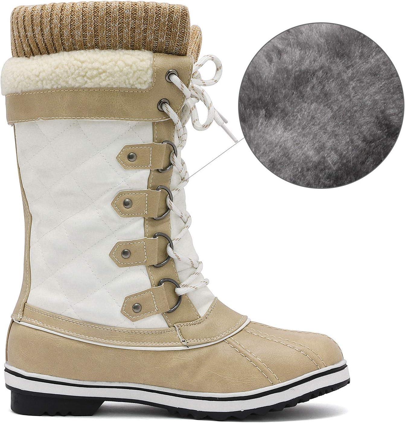 imageDREAM PAIRS Womens MidCalf Waterproof Winter Snow Boots MONTE02BeigeWhite