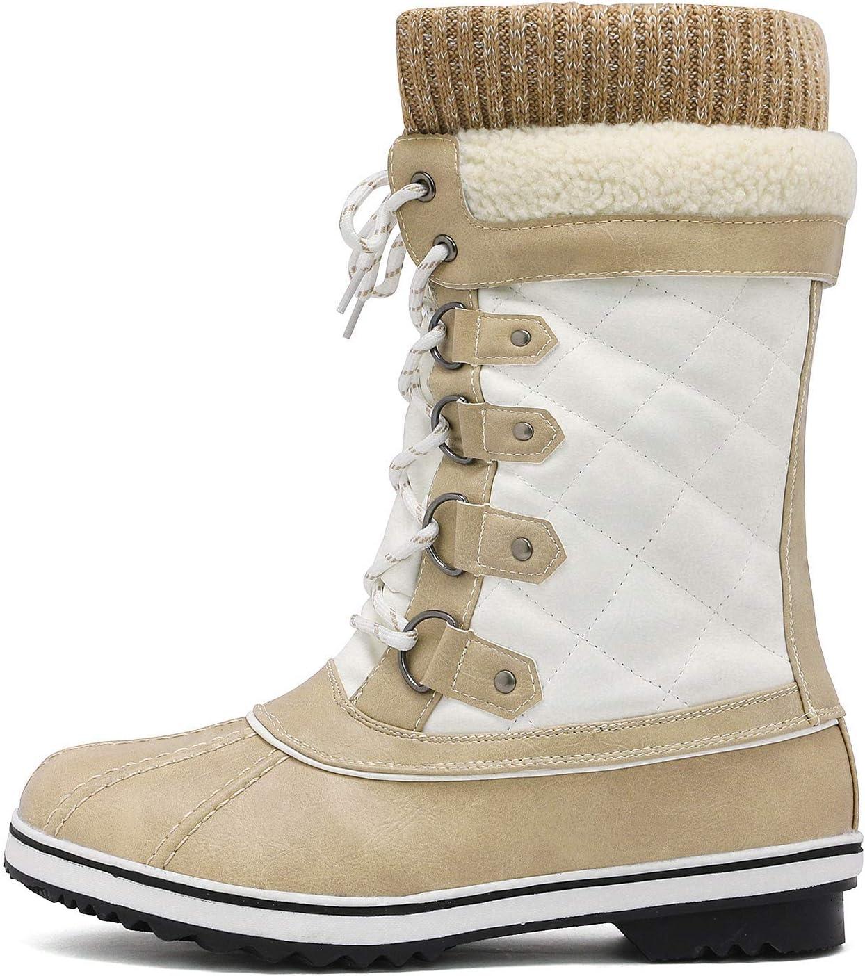 imageDREAM PAIRS Womens MidCalf Waterproof Winter Snow Boots MONTE02BeigeWhite