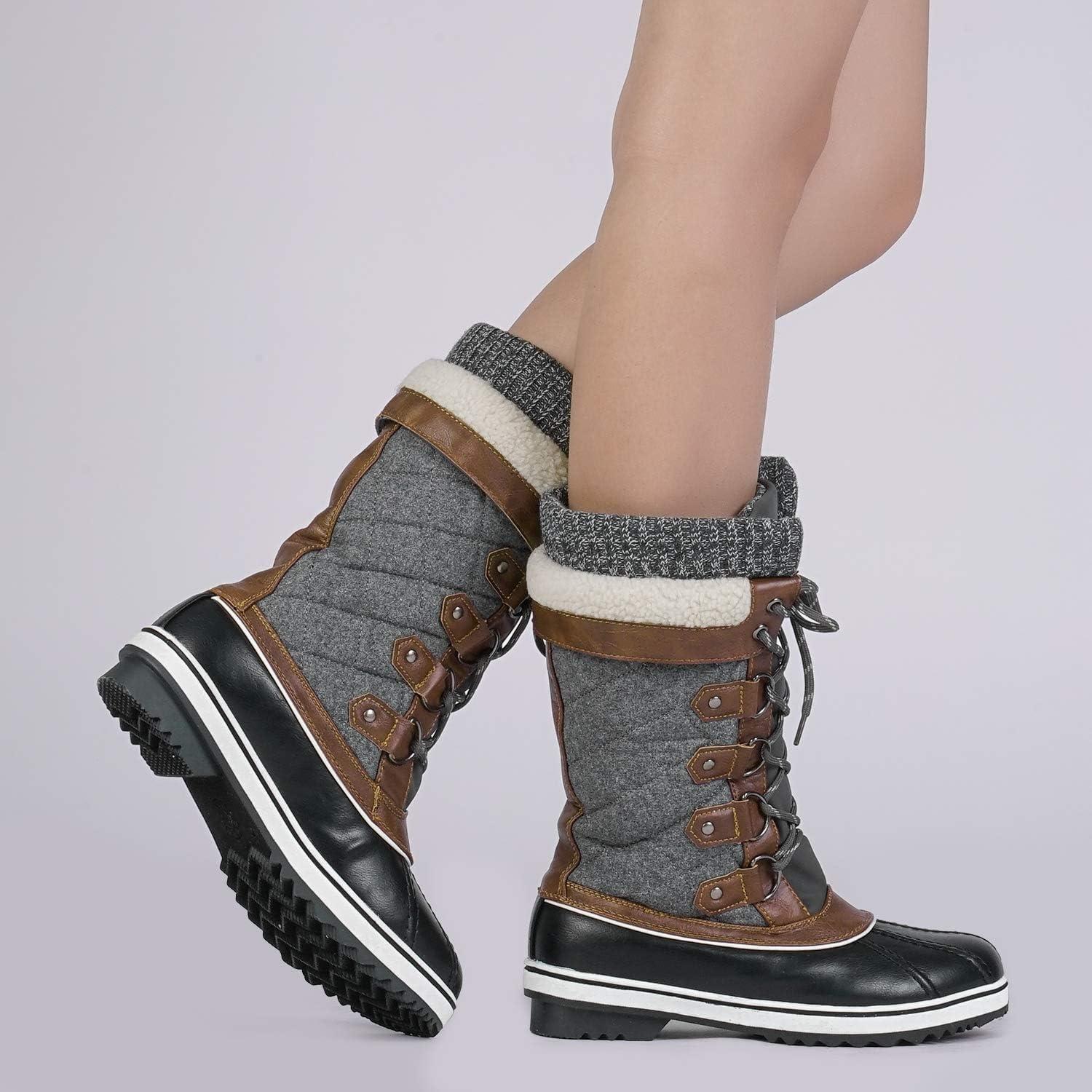 imageDREAM PAIRS Womens MidCalf Waterproof Winter Snow Boots MONTE02BlackGrey