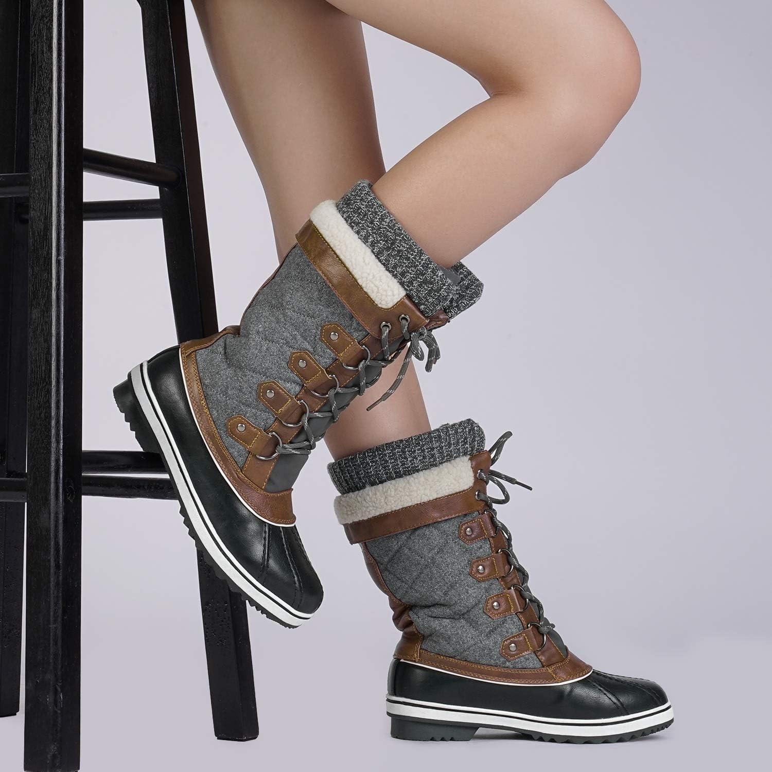 imageDREAM PAIRS Womens MidCalf Waterproof Winter Snow Boots MONTE02BlackGrey