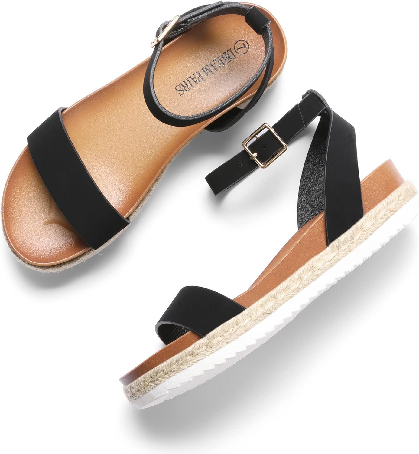 imageDREAM PAIRS Womens Open Toe Platform Espadrille Wedge Sandals Comfortable One Band Dressy Casual Sandals for WomenBlackNubuck