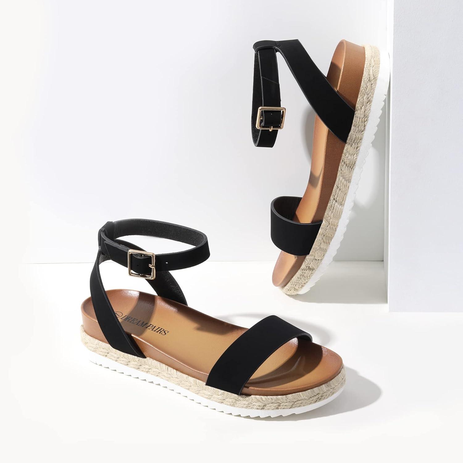 imageDREAM PAIRS Womens Open Toe Platform Espadrille Wedge Sandals Comfortable One Band Dressy Casual Sandals for WomenBlackNubuck