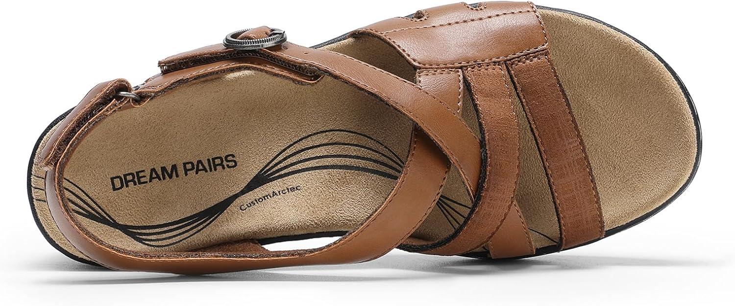 imageDREAM PAIRS Womens Open Toe Platform Espadrille Wedge Sandals Comfortable One Band Dressy Casual Sandals for WomenBrown