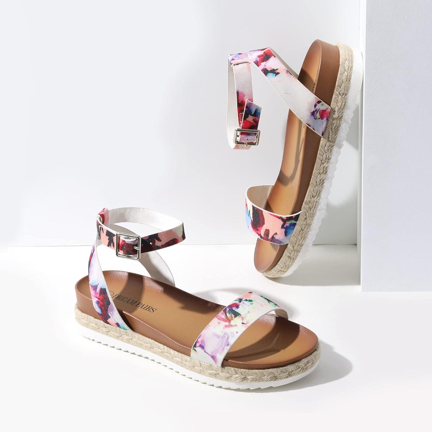 imageDREAM PAIRS Womens Open Toe Platform Espadrille Wedge Sandals Comfortable One Band Dressy Casual Sandals for WomenFloral