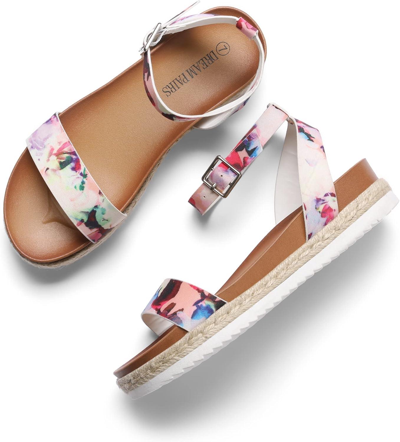 imageDREAM PAIRS Womens Open Toe Platform Espadrille Wedge Sandals Comfortable One Band Dressy Casual Sandals for WomenFloral