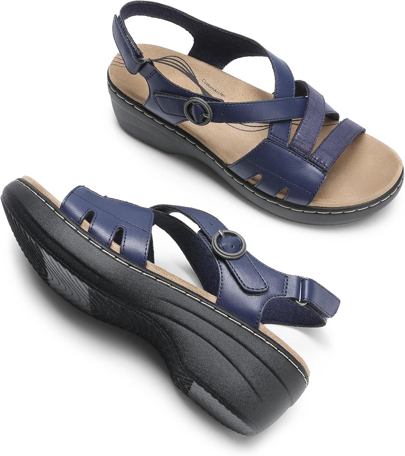 imageDREAM PAIRS Womens Open Toe Platform Espadrille Wedge Sandals Comfortable One Band Dressy Casual Sandals for WomenNavy