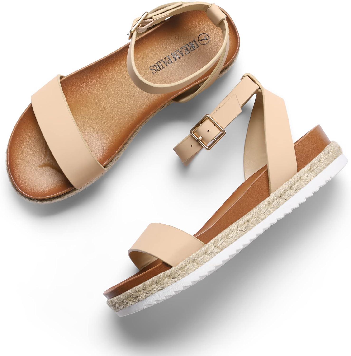 imageDREAM PAIRS Womens Open Toe Platform Espadrille Wedge Sandals Comfortable One Band Dressy Casual Sandals for WomenNudeNubuck