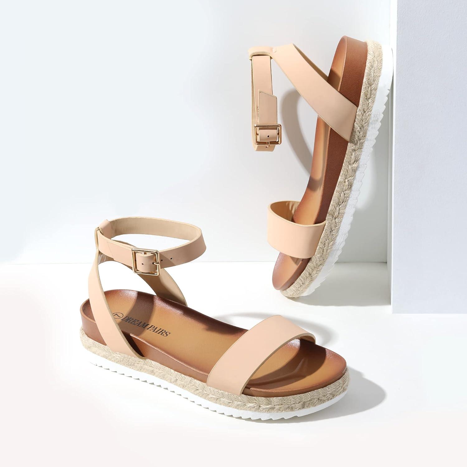 imageDREAM PAIRS Womens Open Toe Platform Espadrille Wedge Sandals Comfortable One Band Dressy Casual Sandals for WomenNudeNubuck