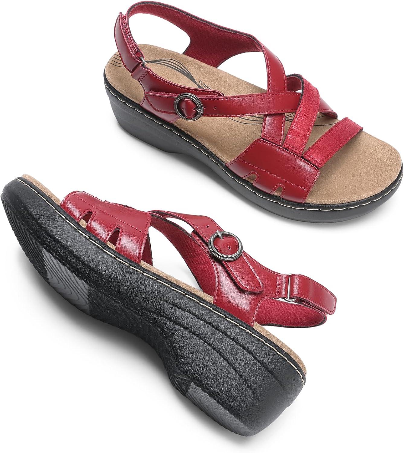 imageDREAM PAIRS Womens Open Toe Platform Espadrille Wedge Sandals Comfortable One Band Dressy Casual Sandals for WomenRed