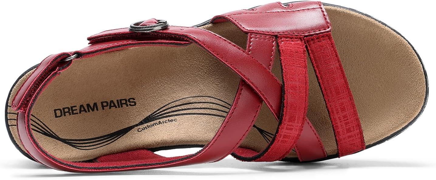 imageDREAM PAIRS Womens Open Toe Platform Espadrille Wedge Sandals Comfortable One Band Dressy Casual Sandals for WomenRed