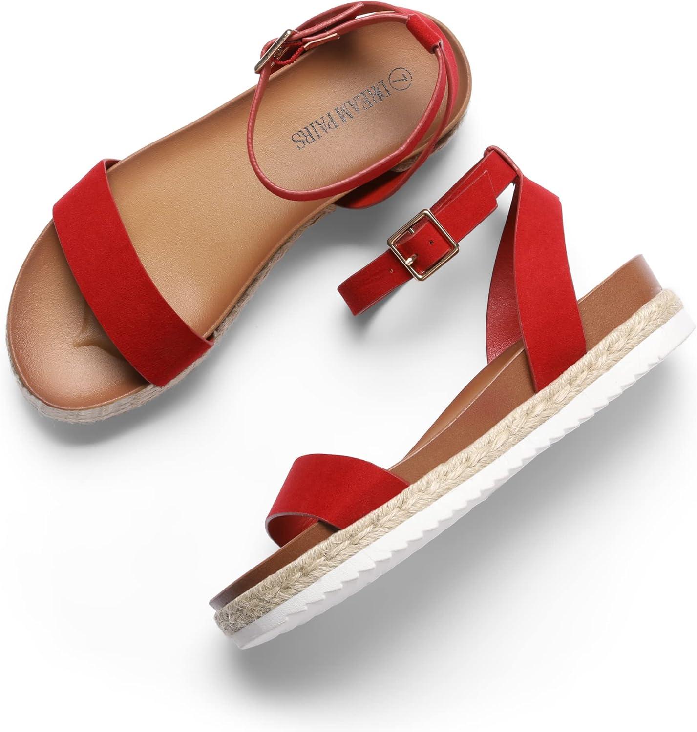 imageDREAM PAIRS Womens Open Toe Platform Espadrille Wedge Sandals Comfortable One Band Dressy Casual Sandals for WomenRedSuede