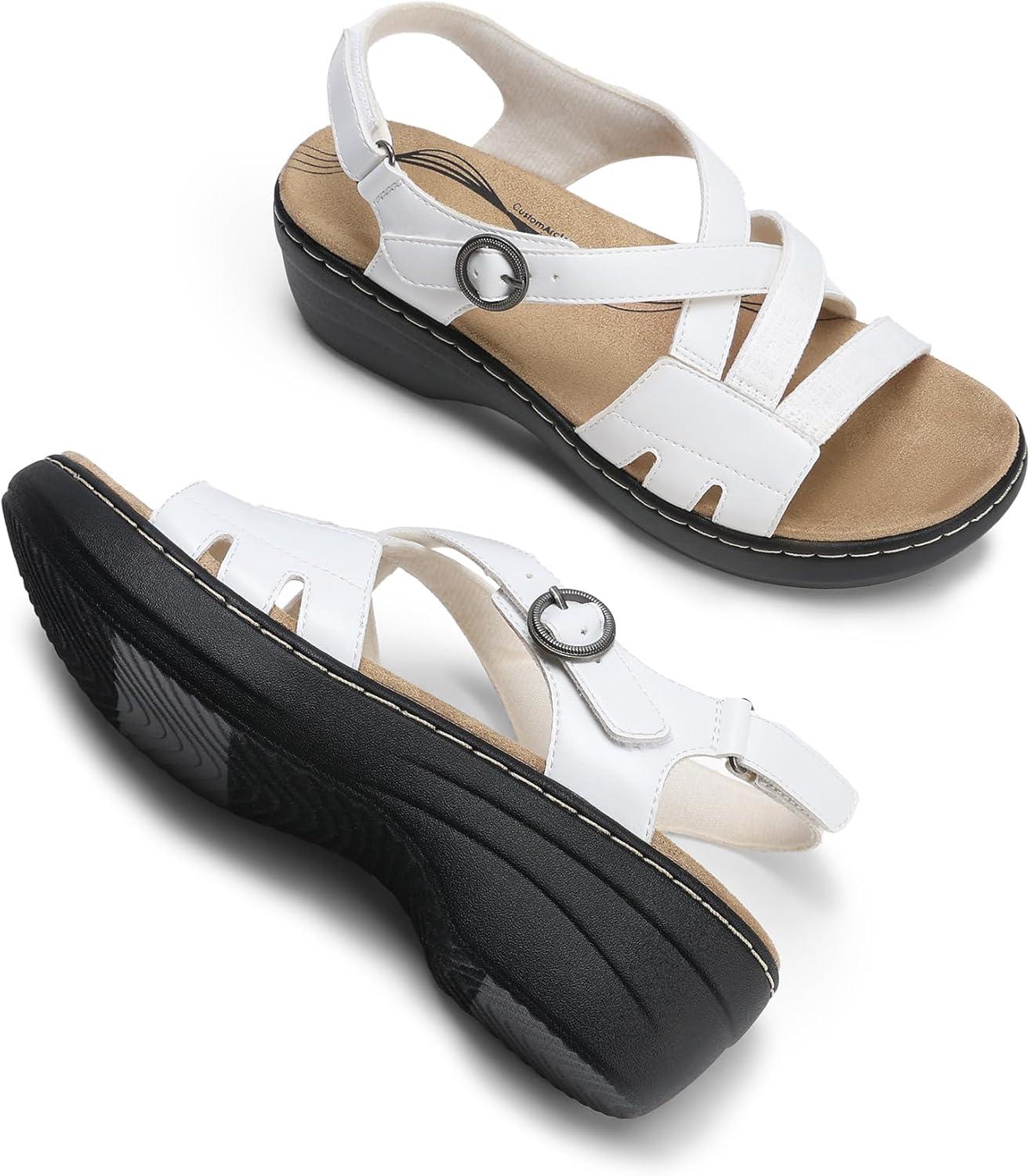 imageDREAM PAIRS Womens Open Toe Platform Espadrille Wedge Sandals Comfortable One Band Dressy Casual Sandals for WomenWhite