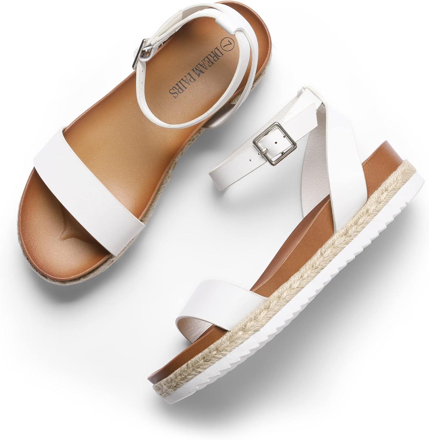 imageDREAM PAIRS Womens Open Toe Platform Espadrille Wedge Sandals Comfortable One Band Dressy Casual Sandals for WomenWhitePu