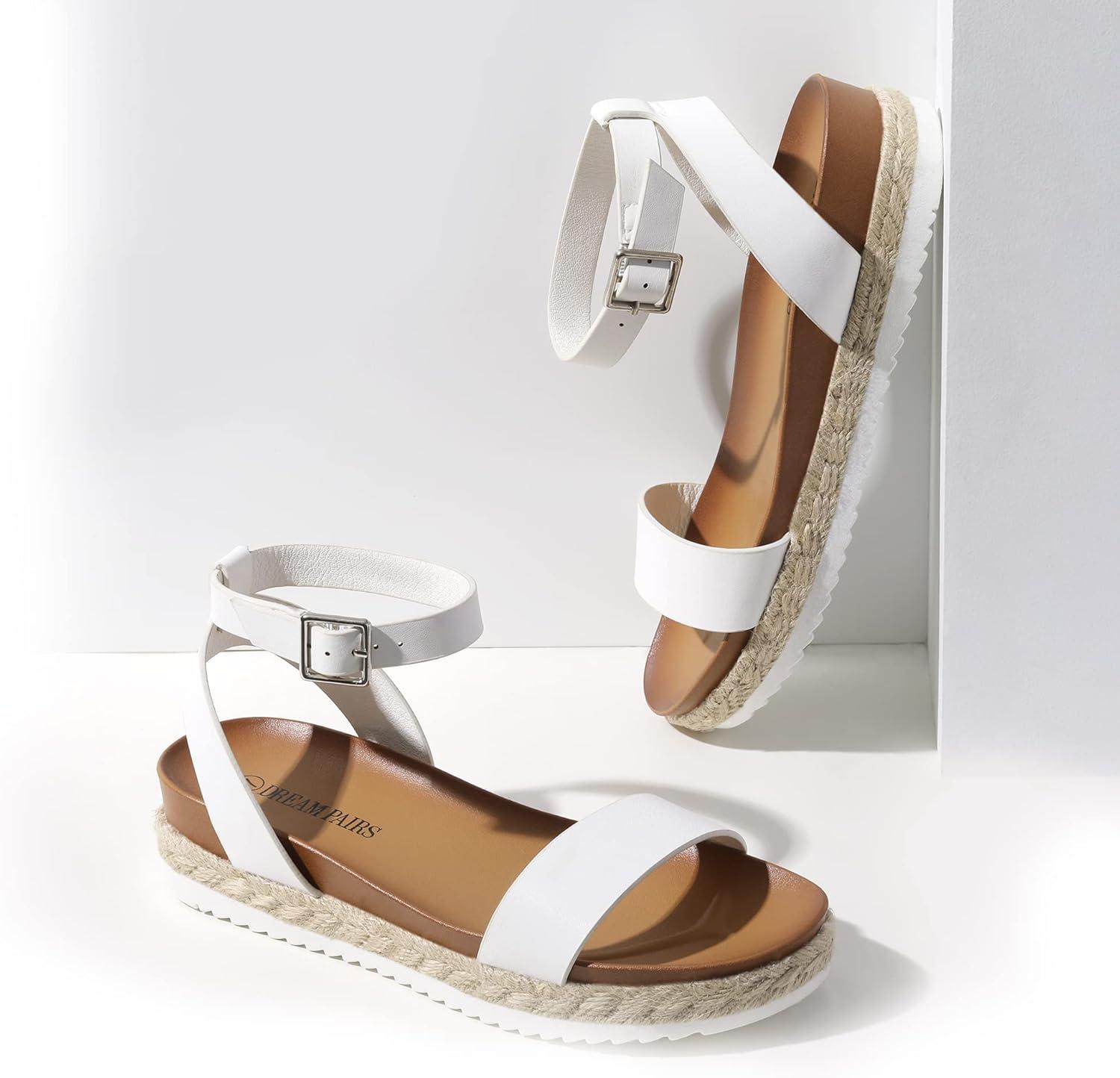 imageDREAM PAIRS Womens Open Toe Platform Espadrille Wedge Sandals Comfortable One Band Dressy Casual Sandals for WomenWhitePu