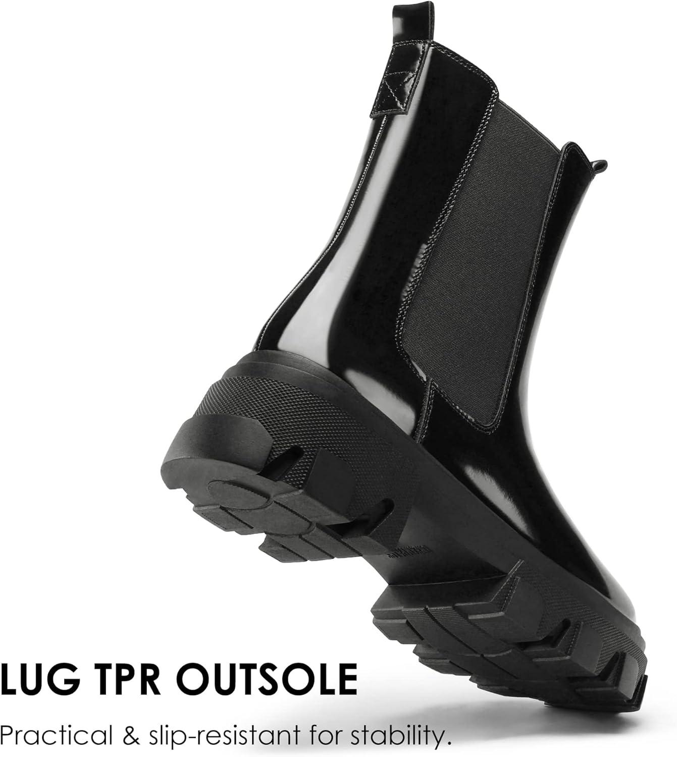 imageDREAM PAIRS Womens Platform Chelsea Boots Lug Sole Combat Mid Calf Slip On Chunky Ankle BootiesBlack