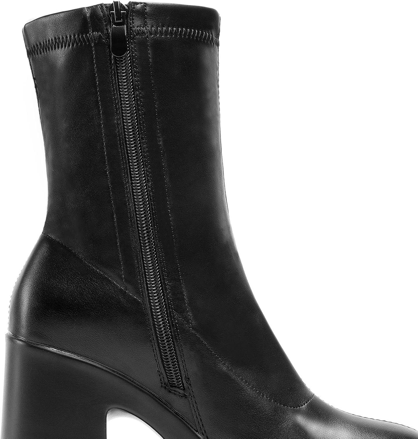 imageDREAM PAIRS Womens Platform Gogo Ankle Boots High Chunky Block Heel Square Toe Booties ShoesBlack