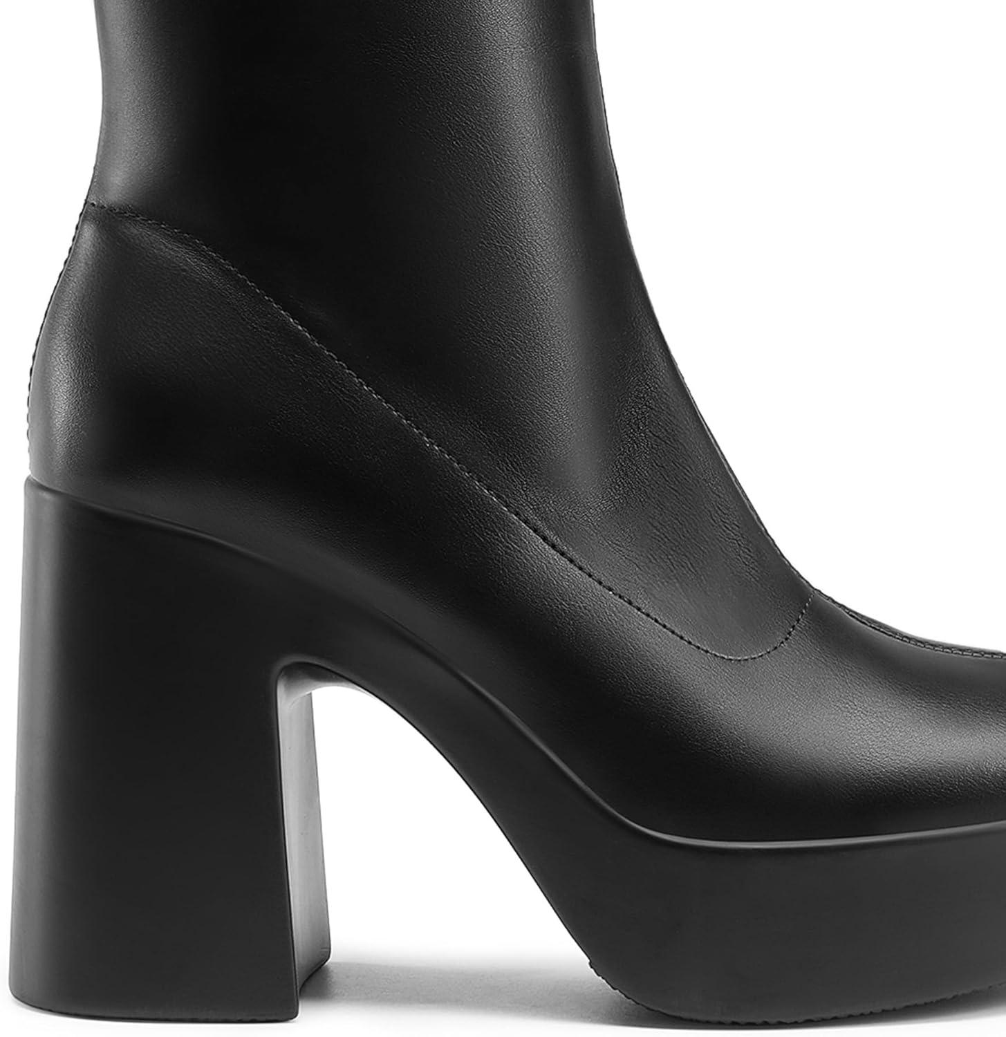 imageDREAM PAIRS Womens Platform Gogo Ankle Boots High Chunky Block Heel Square Toe Booties ShoesBlack