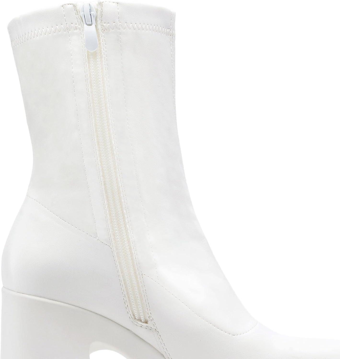 imageDREAM PAIRS Womens Platform Gogo Ankle Boots High Chunky Block Heel Square Toe Booties ShoesWhite